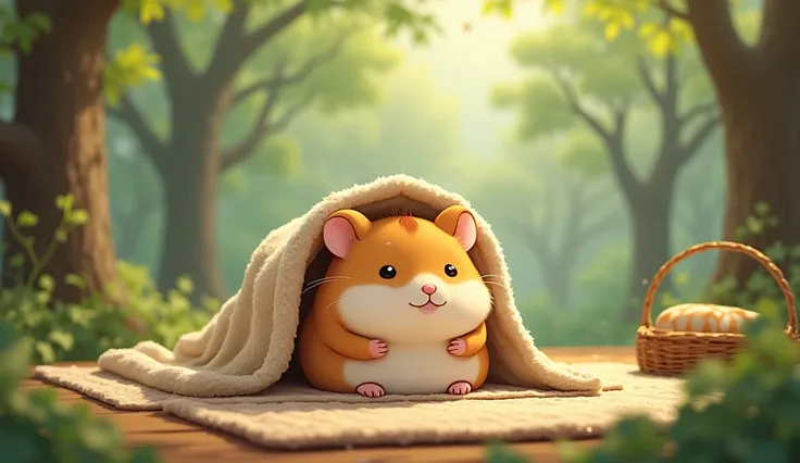 A hamster that warms up by getting in a kotatsu in the woods