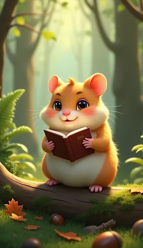 Hamster reading in the woods、One