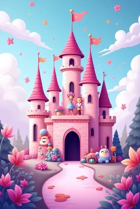 CASTELO ENCHANTED PINK AND LILAS CLARO , CARTOON STYLE FOR ABC PARTY