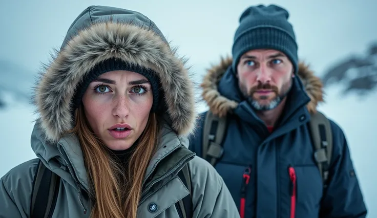 This thumbnail appears to be for a travel or adventure vlog related to Iceland. The design features two people in the foreground—a woman dressed in winter clothing, looking cold and somewhat worried, and a man with a surprised expression. The background ha...