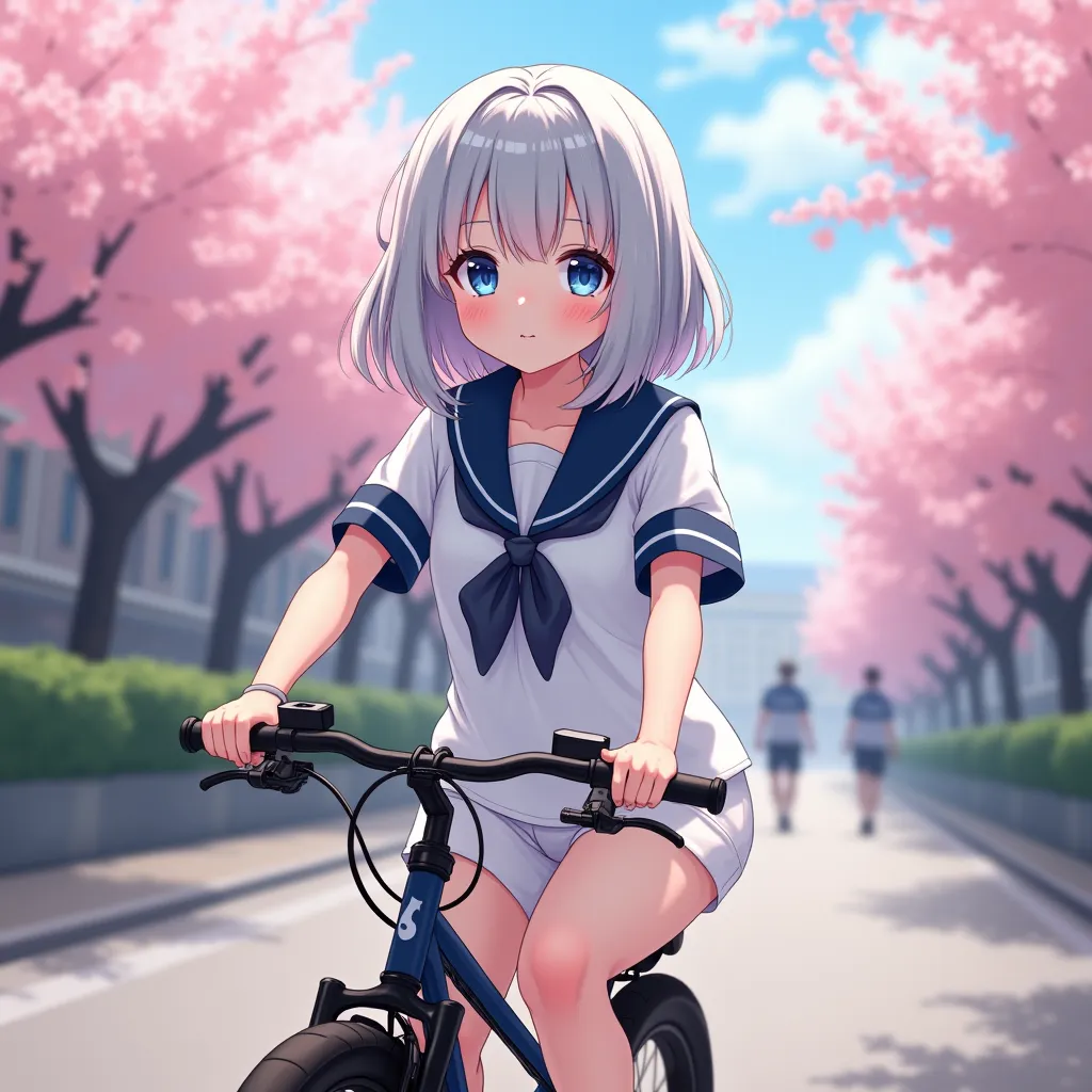 high school girl。 the cutest in the world 。i'm riding an off-road bicycle。northern european features。bewitching smile。with a del...