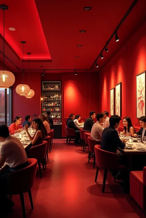 Red color restaurant scene