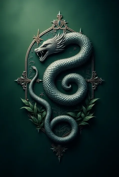 


4. Ilonli Gerb (Serpent Emblem): This emblem is centered around a serpent, intricately coiled with scales detailed across its body. The design reflects themes of transformation, knowledge, and mysticism. Shades of green, silver, and dark blue create an ...