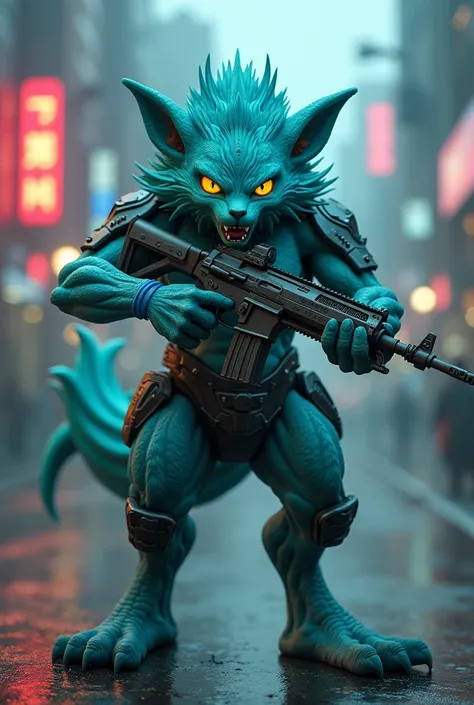 (Furry kemono 1.2 ) humanoid feral vaporeon soldier holding rifle 