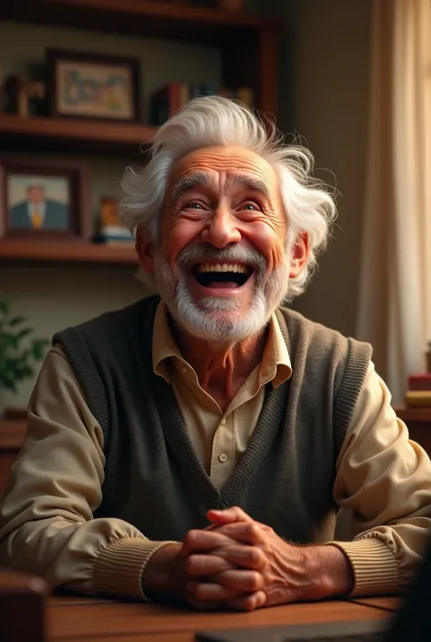 Old man laughing a lot