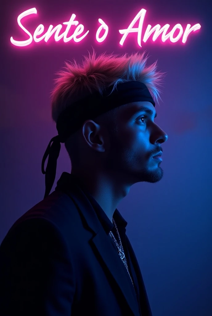 The cover features a sleek, R&B-inspired design with a man in profile, his platinum blonde hair styled under a black bandana. The background is a blend of deep purples and midnight blues, evoking a moody, nighttime vibe. Soft neon lights in purple and blue...