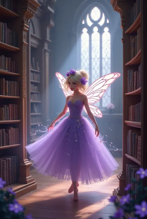 Fairy in a lilac dress at the library