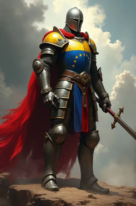 War knight in powerful armor with the colors and stars of the Venezuelan flag.