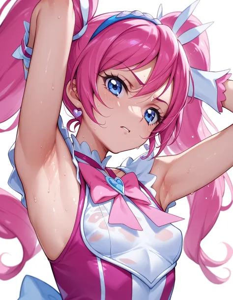 cure melody,pink hair,twintails,armpit,sweating