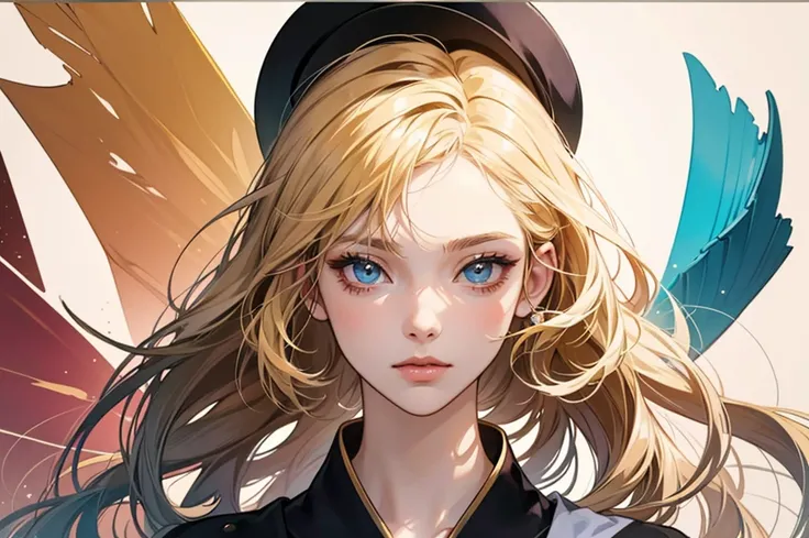 Painting of a woman with blond hair, stunning anime face portrait, beautiful drawing of the characters, beautiful anime portrait, presenting a stunning effect. The picture is very detailed, image of women&#39;s faces and clothing. Her face has a creamy dri...