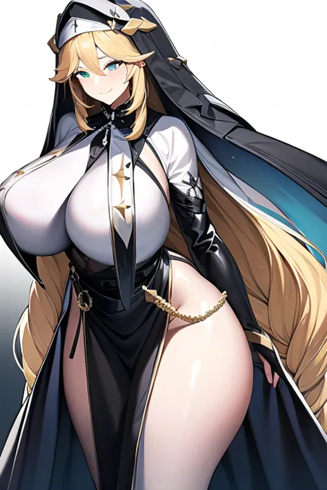 score_9, score_8, score_7, source_  animated, 1mature_fe, 1 woman, only, smile, golden hair,  very long hair,  green eyes,  blac...