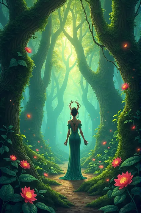 Fantasy Forest with Thai Vines Scene Illustration 