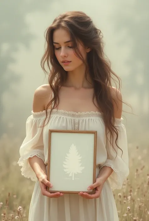  is a beautiful girl with long wavy hair wearing a bohemian dress and holding a white painting. The patient returned saying: "Gibson ."

. The nurse said in surprise that : " did he agree to work  