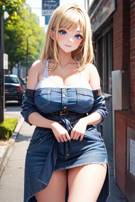 (( the best quality)), ((masterpiece)), (DETAILED), 1 girl, casual dress,  blue eyes , blonde,   waist-length hair, voluptuous, friendly