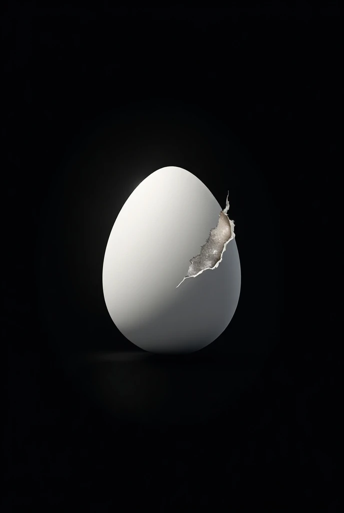 Logo on a black background of a sparkling white egg whose shell is beginning to crack on the right side, As if it were in vector