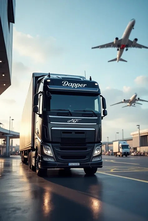 (photorealism:1.2), beautiful truck in airport dapper transportes 