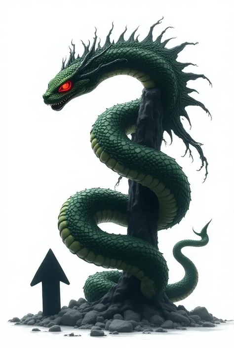 DANJAROUS LOOKING MONSTER SNAKE BLACK AND GREEN..red eyes …beside up direction arrow..background white