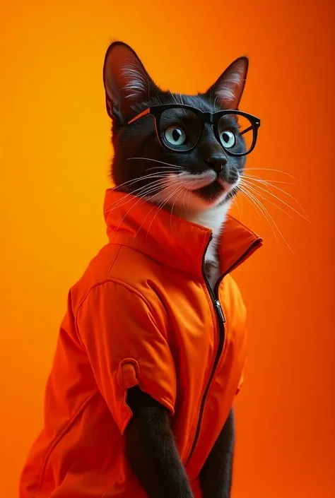 Best mobile wallpaper, award-winning wallpaper, portrait photography, portrait of a cute cat in mid-1960s space-age fashion, side-view shots, shot with Canon EOS R5, stark contrast settings highlighting subjects, fluorescent orange shades, hip 1960s style ...