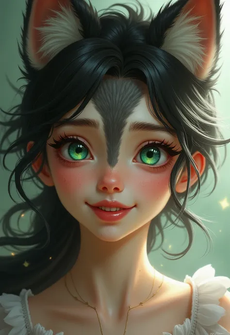  please put werewolf chemo mimi on this girl。 please smile on my face 。 I dont need human ears 。The color of the eyes is green 。