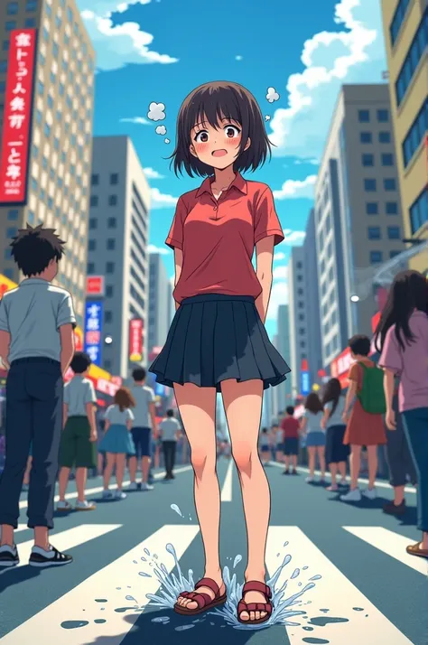 A woman pees in the middle of the street (Anime)