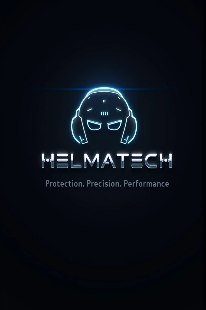 final logo for HelmaTech with the slogan correctly written as "Protection. Precision. Performance. with background colour black and there a blue light and helmet