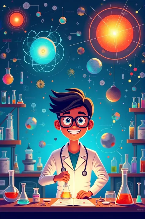  create the Design for the science fair poster that will serve as a poster,  with the presence of the theme that will be : ExpoFísica :  Exploring the World
Physicist . 
 with elements of physics and with two specific colors  