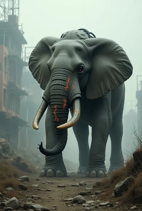 Elephant mix with a robot aggressive 