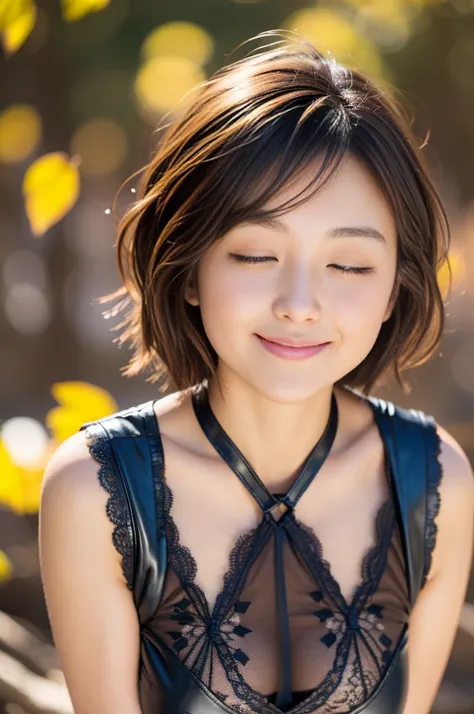 (8k, RAW photo, photorealistic, HQ, masterpiece), a cute Japanese woman, (glowing eyes), ( kiss face:1.4)
(eyes closed:1.4), (closed mouth smile:1.4), (Raise chin for a kiss:1.4)brown hair, short bob hair, (black leather lace long dress:1.4), large breasts...