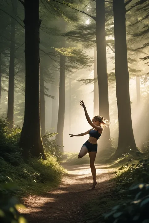  ultra fine photo style, Light in the Forest, fairies dancing, wearing cropped tops and short pants