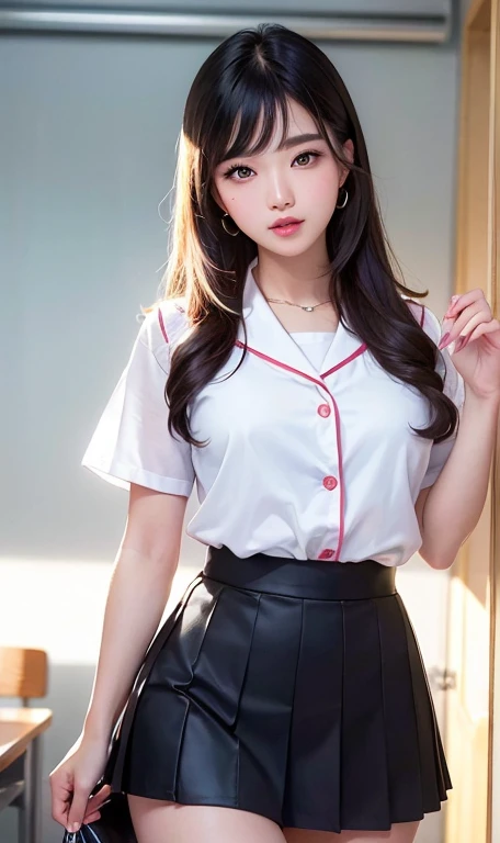 (8k, RAW photo, photorealistic:1.25) ,( lipgloss, eyelashes, gloss-face, glossy skin, best quality, ultra highres, depth of field, chromatic aberration, caustics, Broad lighting, natural shading,Kpop idol) looking at viewer with a serene and goddess-like h...