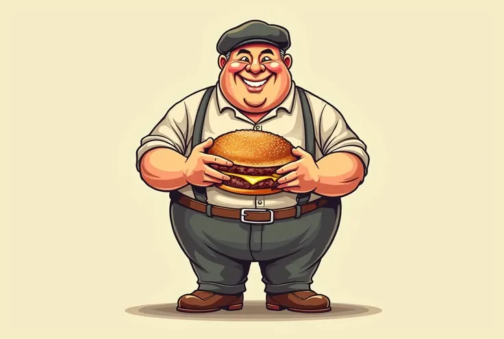 VINTAGE STYLE LOGO, Obese man eating a snack