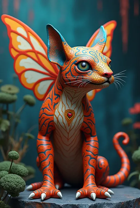  Alebrije with a , tiger head, Amaleon tail , fins,  and butterfly wings 