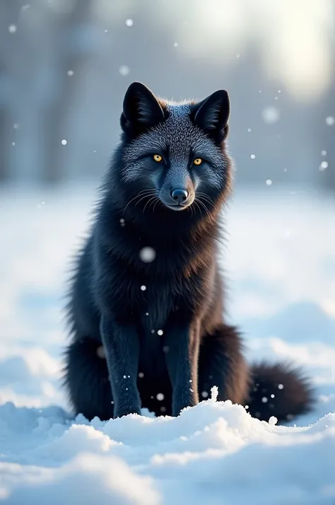 An arctic fox, standing in the snow, its pure black fur sparkling in the morning sun, a beautiful world. ((masterpiece, highest quality, Highest image quality, High resolution, photorealistic, Raw photo, 8K)), ((Extremely detailed CG unified 8k wallpaper))...