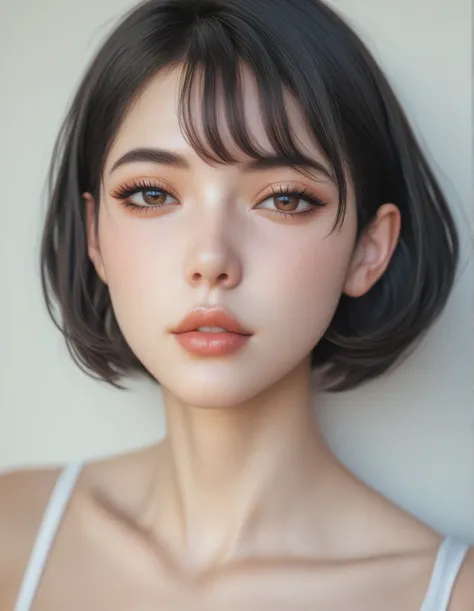  Japanese Women、 1 girl,  high resolution on down, masterpiece, Best Quality,  high detail ,  high definition model, Well styled small head、 plump figure 、 The volume from the waist down is thick 、Highly contrasting white skin 、 glossy black hair in a brig...