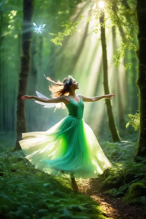  ultra fine photo style, Light in the Forest, fairies dancing