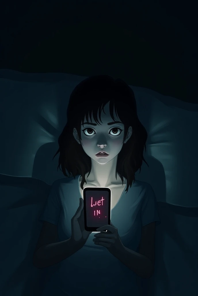 For this illustrated scene ,  you could represent Samara in her room about to turn off the light .  The room is in twilight ,  with long and faint shadows ,  creating an atmosphere of suspense .  Her face shows concern while holding the phone ,  that sligh...