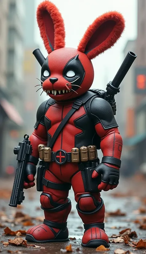 Sure! Heres a prompt for a hybrid fusion between a bunny and Deadpool, combining the cute and swift qualities of a bunny with the chaotic, unpredictable nature of the mercenary anti-hero, all set in an angry, war-ready mood:

---

**Hybrid Name**: **Deadbu...