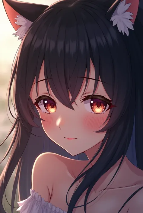 1girl, Long Hair, Blush, Closed Mouth, Cat Ears, From Above, Anime, Anime Style, Feet Out Of Frame, From Side, Close-Up, 