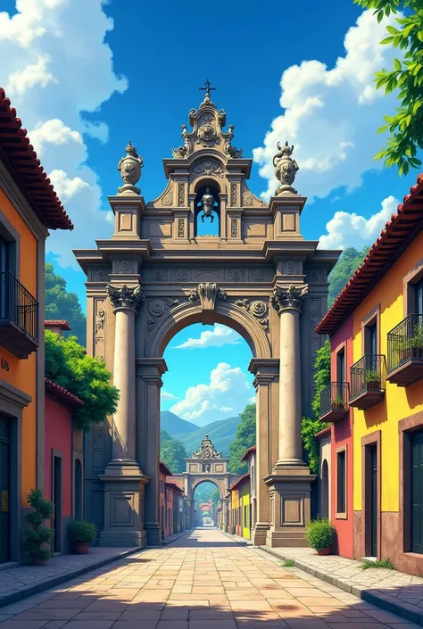 A photo of the city gate of Loja in anime
