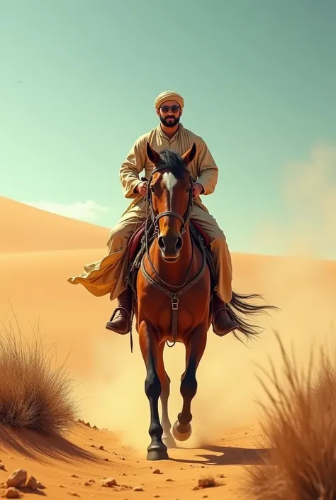 Director hemant madhukar riding on a horse in a desert