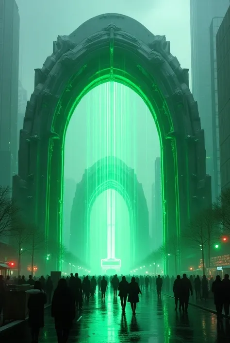 futuristic and cyberpunk arch for parade in nursing green theme with pain scale with mix of game of thrones theme