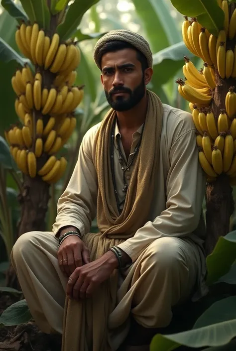 Pathan sitting on banana 

