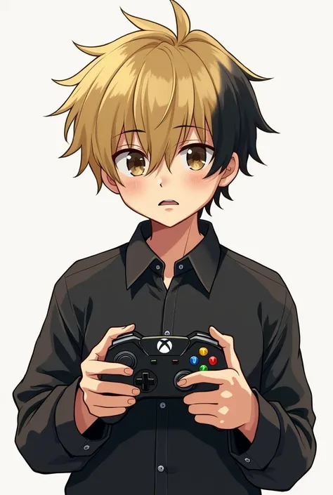 A boy with an Xbox controller the boys hair blond black blouse with a thin and short mustache png
Like a drawing