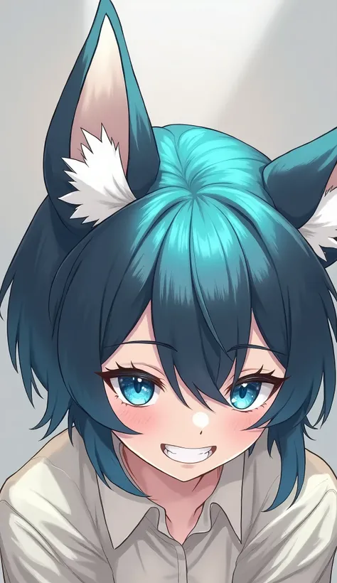 Blue eyes, Brown Hair, Black Hair, Accurate, HD, handsameFake Animal Ears, Smile, Teeth, naked fully
