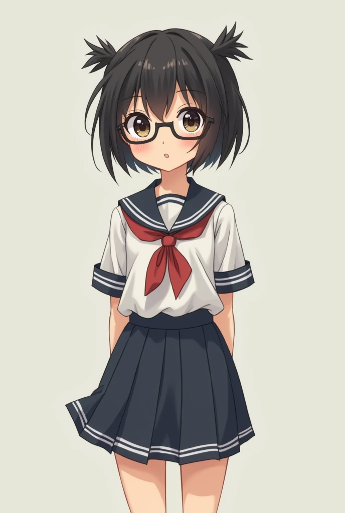  Chiyo is small with short black hair tied in two small taglines, together with glasses . He wears a high school uniform that perfectly wears Transform to Adult