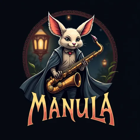   [Gaslamp fantasy]  Logotype for a , голова manula  (manula )  music club holding a saxophone in its paws::   [Gaslamp fantasy]::1.5