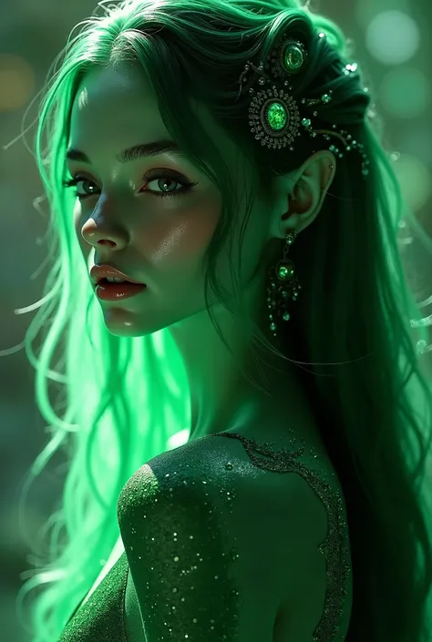 (best quality,highres:1.2),ultra-detailed,(realistic:1.37)
Generate an image of a stunning extraterrestrial girl with a body made entirely of emerald gemstone. She should possess a slender yet graceful physique, with smooth, polished emerald skin that emit...