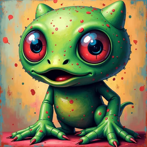 there is a green sapo with a blue and red eye, psychedelic sapo, sapo head, inspirado em Kagaku Murakami , portrait of pepe the sapo, estilo de arte de takashi murakami, sapogy, , alien sapo, sapo, estilo de takashi murakami, Inspirado por Takashi Murakami...