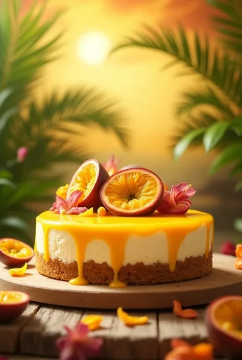 I WANT AN ADVERTISING IMAGE FOR THE SALE OF PASSION FRUIT CHEESECAKES