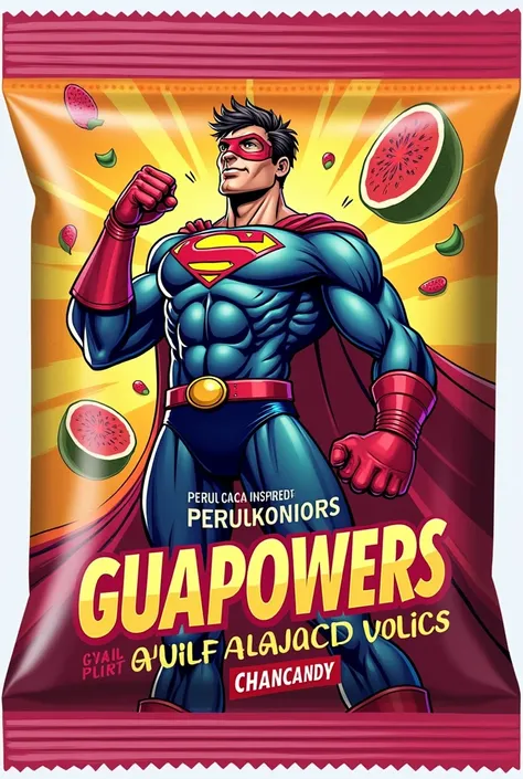 Superhero wrap image with the name Guapowers of my hard candies from Chancaca with guava 